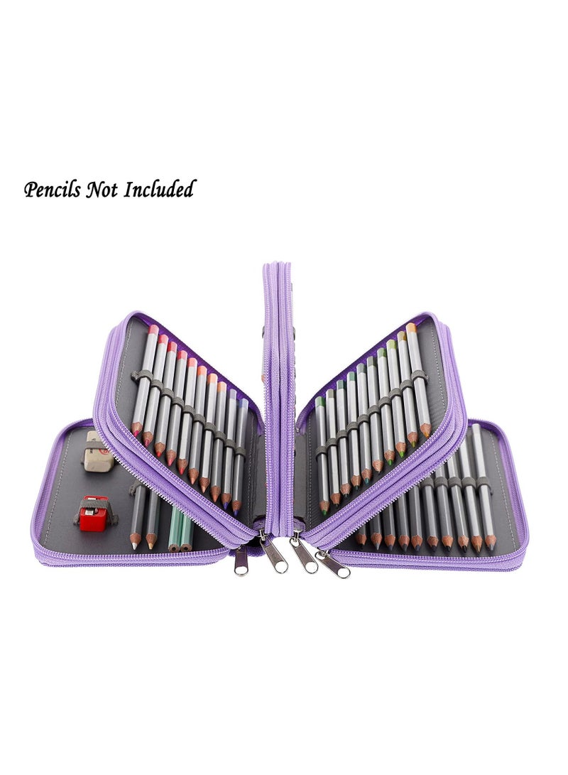 كول بيبي حقيبة تخزين أقلام رصاص من COOLBABY Beauenty للرسم الفني ، حقيبة تخزين ، حقيبة مستحضرات التجميل بسحاب ، حامل صندوق أقلام رصاص ملون - 72 فتحة حامل قلم رصاص أرجواني - Image 2