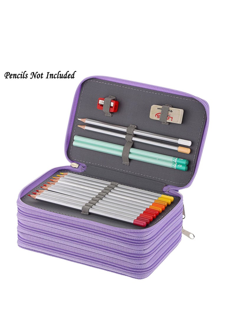 كول بيبي حقيبة تخزين أقلام رصاص من COOLBABY Beauenty للرسم الفني ، حقيبة تخزين ، حقيبة مستحضرات التجميل بسحاب ، حامل صندوق أقلام رصاص ملون - 72 فتحة حامل قلم رصاص أرجواني - Image 5