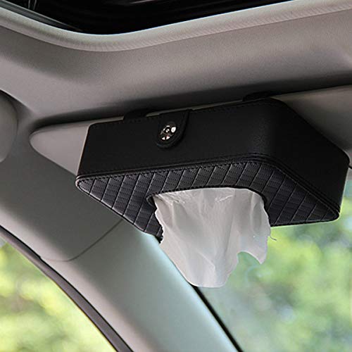 KolorFish Tissue Holder, Car Back Seat Headrest Hanging Tissue Holder with PU Leather, Multi-use Tissue Box Holder for Car Decoration (Black) - Image 1