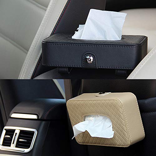 KolorFish Tissue Holder, Car Back Seat Headrest Hanging Tissue Holder with PU Leather, Multi-use Tissue Box Holder for Car Decoration (Black) - Image 3