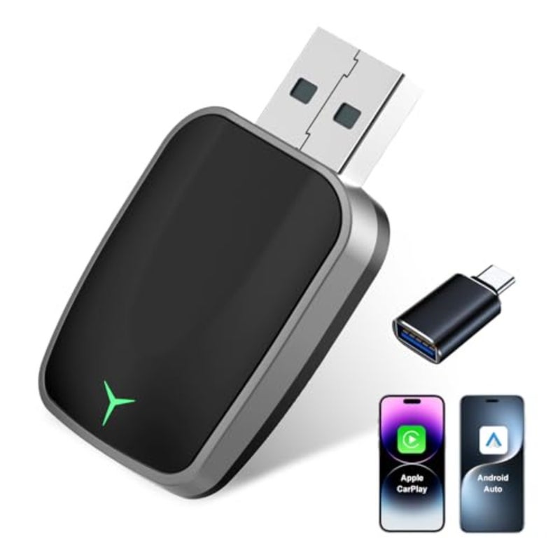 محول CarPlay اللاسلكي لجهاز iPhone Plug and Play CarPlay Dongle يحول CarPlay السلكي إلى اتصال تلقائي سريع لاسلكي، زمن استجابة منخفض، يتضمن دليل إنجليزي متوافق مع USB-A وUSB-C - Image 1