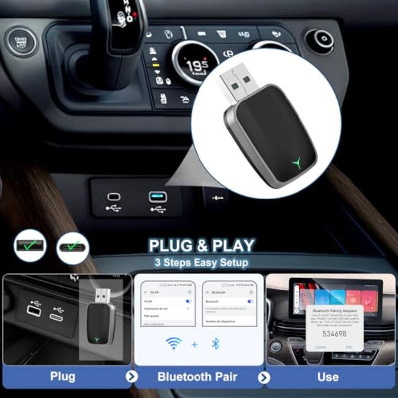 محول CarPlay اللاسلكي لجهاز iPhone Plug and Play CarPlay Dongle يحول CarPlay السلكي إلى اتصال تلقائي سريع لاسلكي، زمن استجابة منخفض، يتضمن دليل إنجليزي متوافق مع USB-A وUSB-C - Image 4