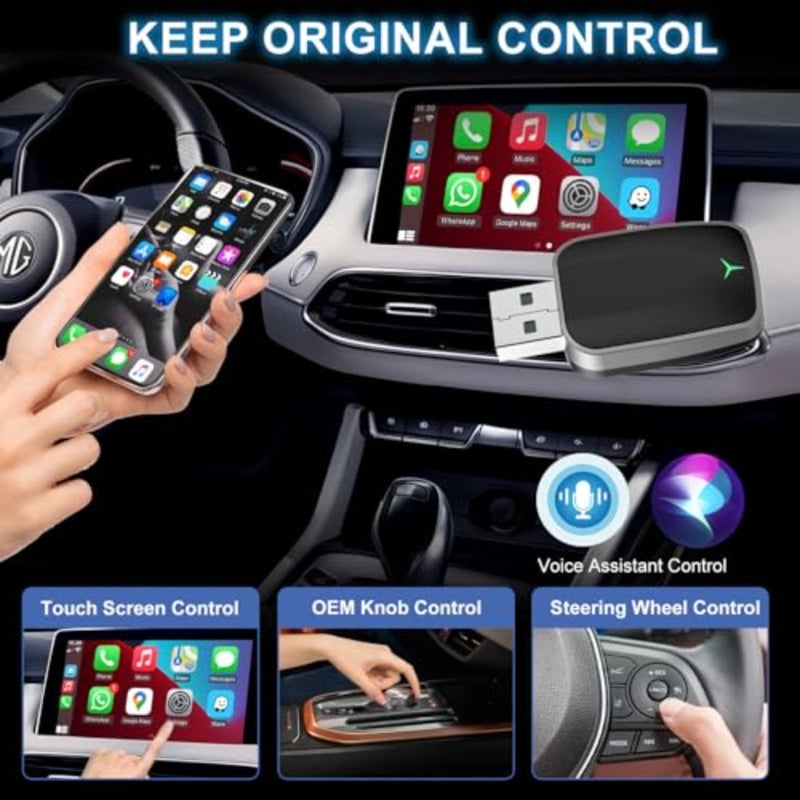 محول CarPlay اللاسلكي لجهاز iPhone Plug and Play CarPlay Dongle يحول CarPlay السلكي إلى اتصال تلقائي سريع لاسلكي، زمن استجابة منخفض، يتضمن دليل إنجليزي متوافق مع USB-A وUSB-C - Image 5