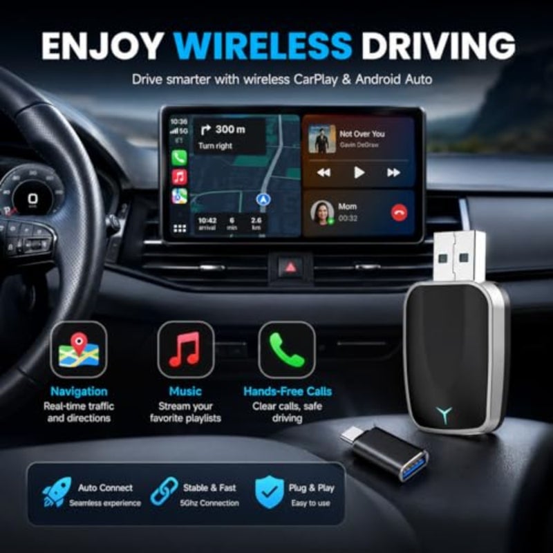 محول CarPlay اللاسلكي لجهاز iPhone Plug and Play CarPlay Dongle يحول CarPlay السلكي إلى اتصال تلقائي سريع لاسلكي، زمن استجابة منخفض، يتضمن دليل إنجليزي متوافق مع USB-A وUSB-C - Image 3