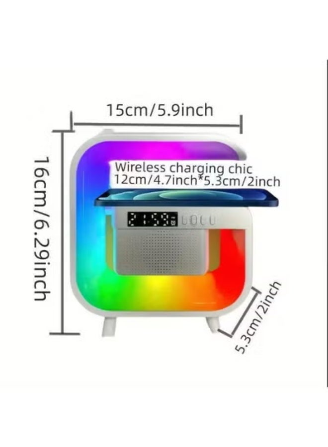سماعة بلوتوث Explosions G3 مع شحن لاسلكي، منبه رقمي، إضاءة RGB وصوت 5W – سماعة ذكية للغرفة والمكتب وديكور المنزل - Image 3