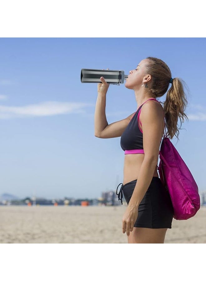 زجاجة مياه رياضية من Poecent، للأطفال/الكبار، مقاومة للتسرب وخالية من مادة BPA وصديقة للبيئة، زجاجات محمولة للتخييم والمشي لمسافات طويلة وركوب الدراجات والأنشطة الخارجية وصالة الألعاب الرياضية واليوغا والجري، بغطاء علوي قابل للطي، عبوة من قطعة واحدة، لون أسود - Image 3