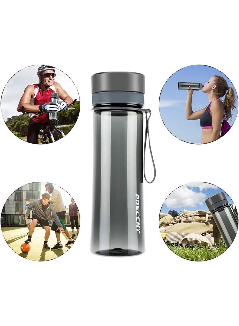 زجاجة مياه رياضية من Poecent، للأطفال/الكبار، مقاومة للتسرب وخالية من مادة BPA وصديقة للبيئة، زجاجات محمولة للتخييم والمشي لمسافات طويلة وركوب الدراجات والأنشطة الخارجية وصالة الألعاب الرياضية واليوغا والجري، بغطاء علوي قابل للطي، عبوة من قطعة واحدة، لون أسود - Image 1