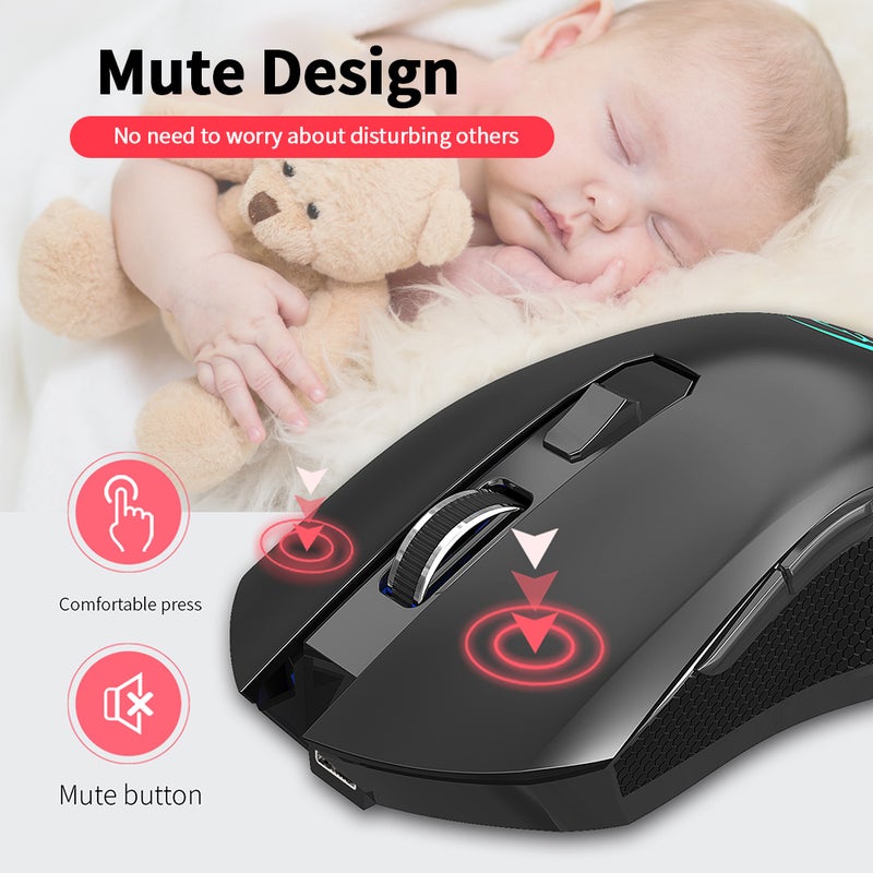 YWYT G851 2.4GHz Wireless Rechargeable Mute Ergonomic with Colorful Light Effect for Desktop Laptop - Image 5