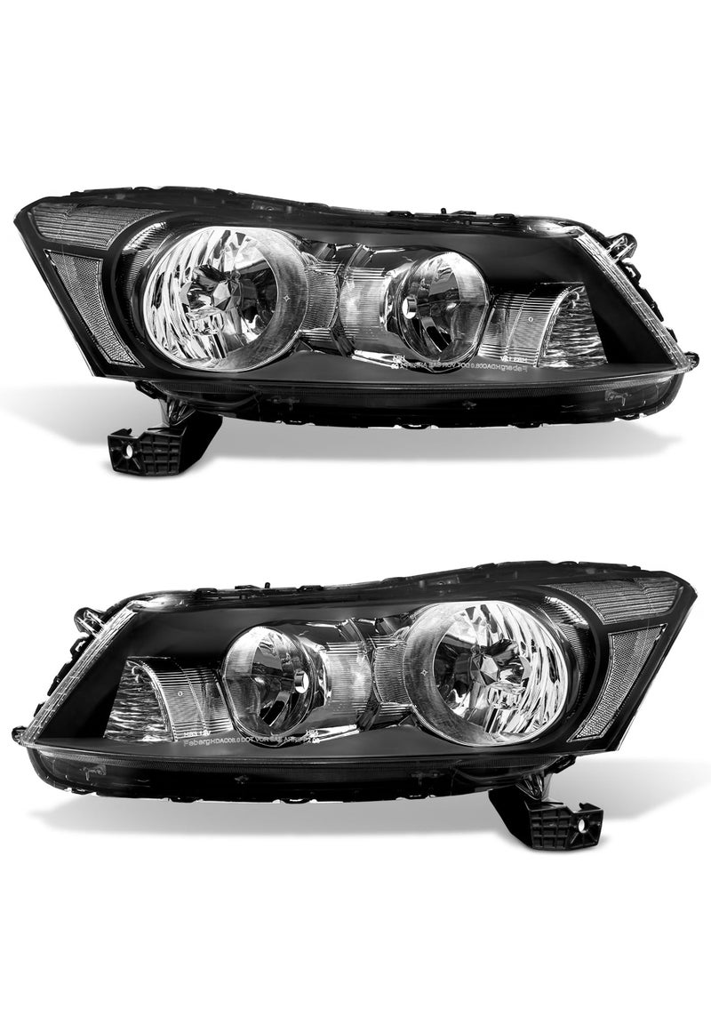 AXLAHA Headlights Assembly for 2008-2012 Honda Accord 4dr Black Housing Clear Reflector Clear Lens Headlamp Replacement Left and Right Pair NOT fit coupe models or Crosstour models(Bulbs not included - Image 1