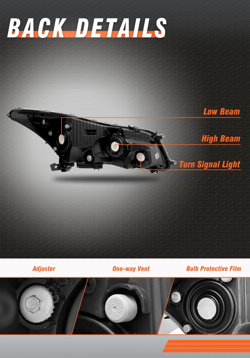 AXLAHA Headlights Assembly for 2008-2012 Honda Accord 4dr Black Housing Clear Reflector Clear Lens Headlamp Replacement Left and Right Pair NOT fit coupe models or Crosstour models(Bulbs not included - Image 4