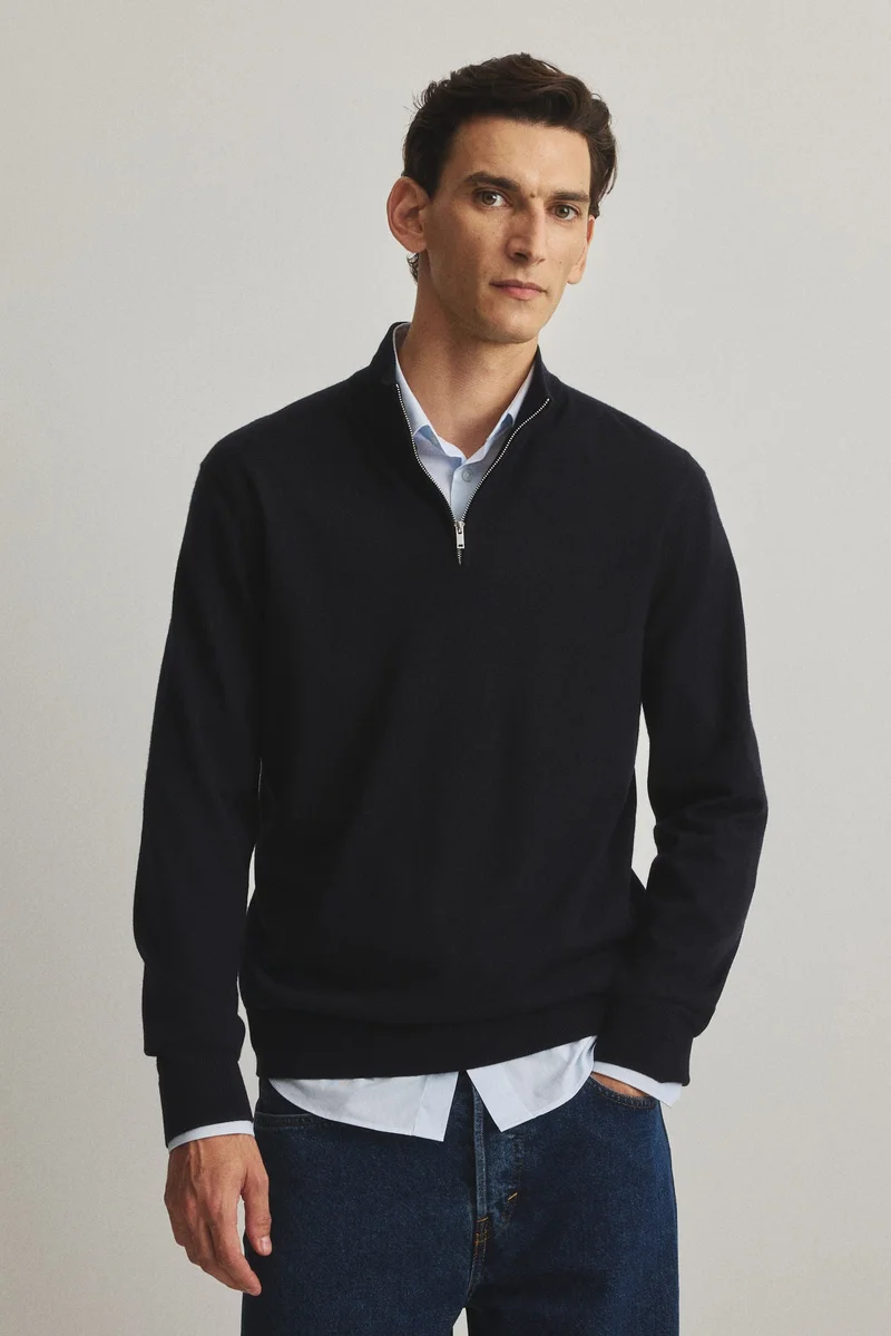 اتش اند ام كنزة من صوف ميرينو بسحّاب وقصّة عادية