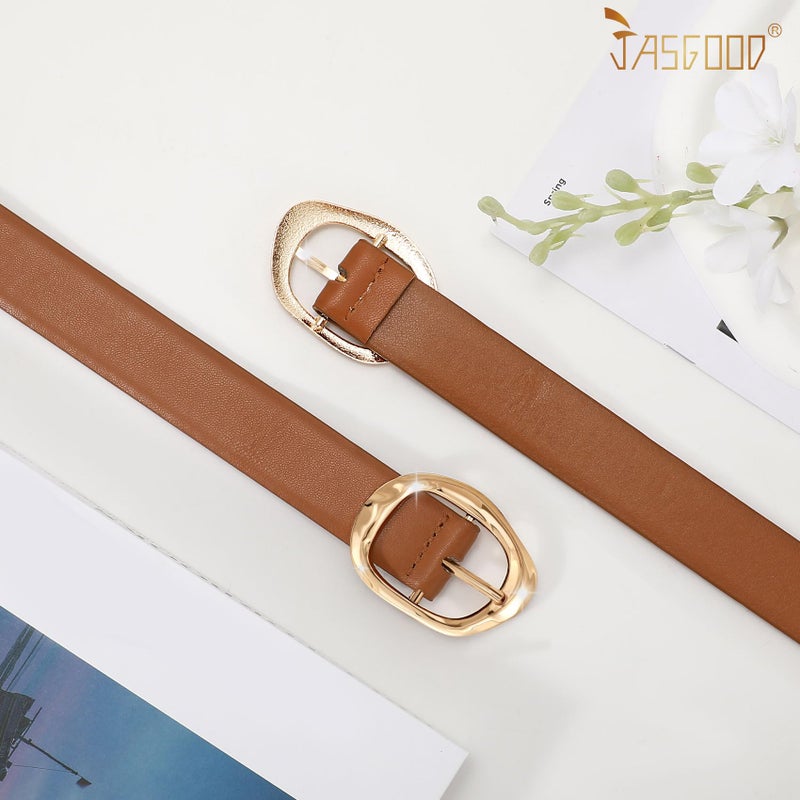 JASGOOD Women Leather Belt for Jeans Pants Ladies Casual Waist Belt Fashion Women Belt with Gold Buckle - Image 3