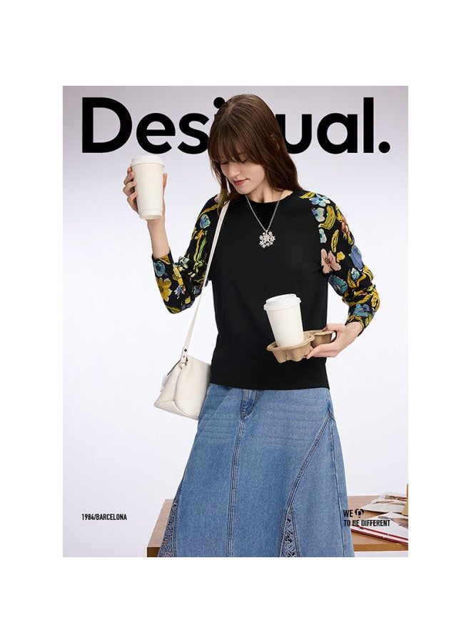 DESIGUAL women's Knitwear With Colorful Floral Patchwork Sleeves, Spring/summer 2025 - Image 5