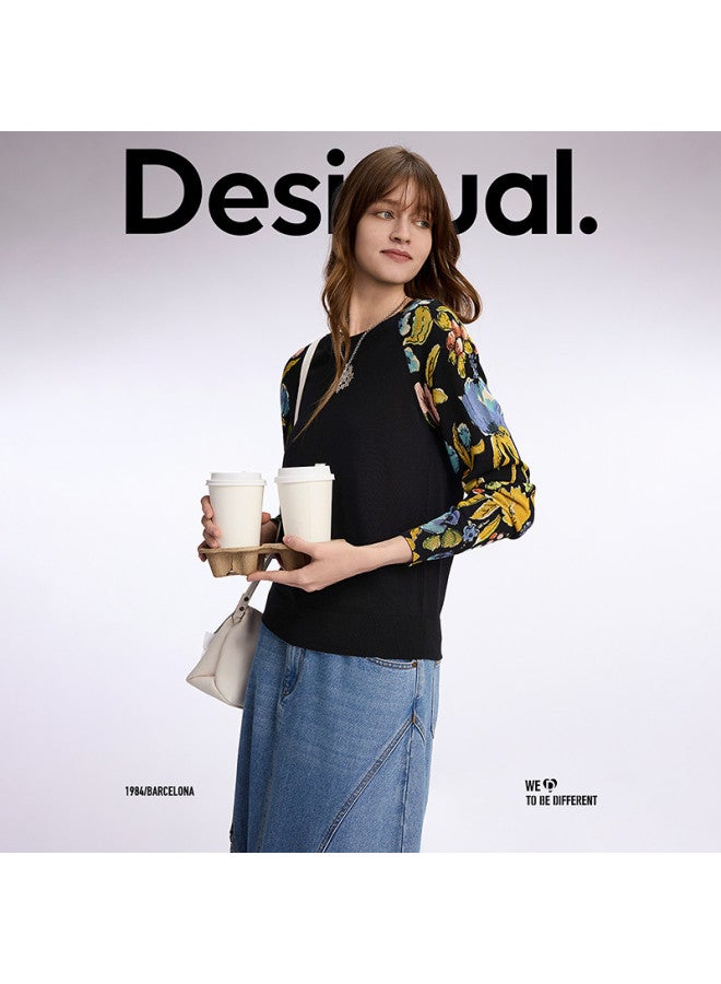 DESIGUAL women's Knitwear With Colorful Floral Patchwork Sleeves, Spring/summer 2025 - Image 2