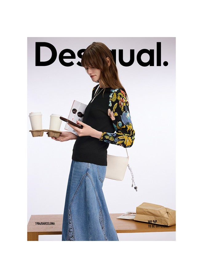DESIGUAL women's Knitwear With Colorful Floral Patchwork Sleeves, Spring/summer 2025 - Image 3