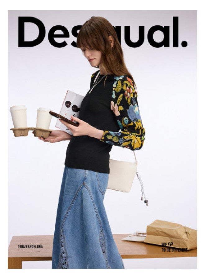 DESIGUAL women's Knitwear With Colorful Floral Patchwork Sleeves, Spring/summer 2025 - Image 1