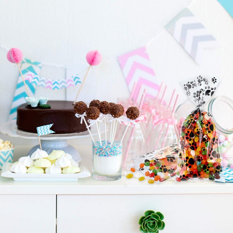 Blulu 100 Pieces Dog Treat Bags Puppy Party Favor Pet Paw Cone Cellophane Bags Candy Heat SealableDog Paw Gift with 100 Pieces Silver Twist Ties for Pet Cat Treat Party Favor(Black) - Image 5