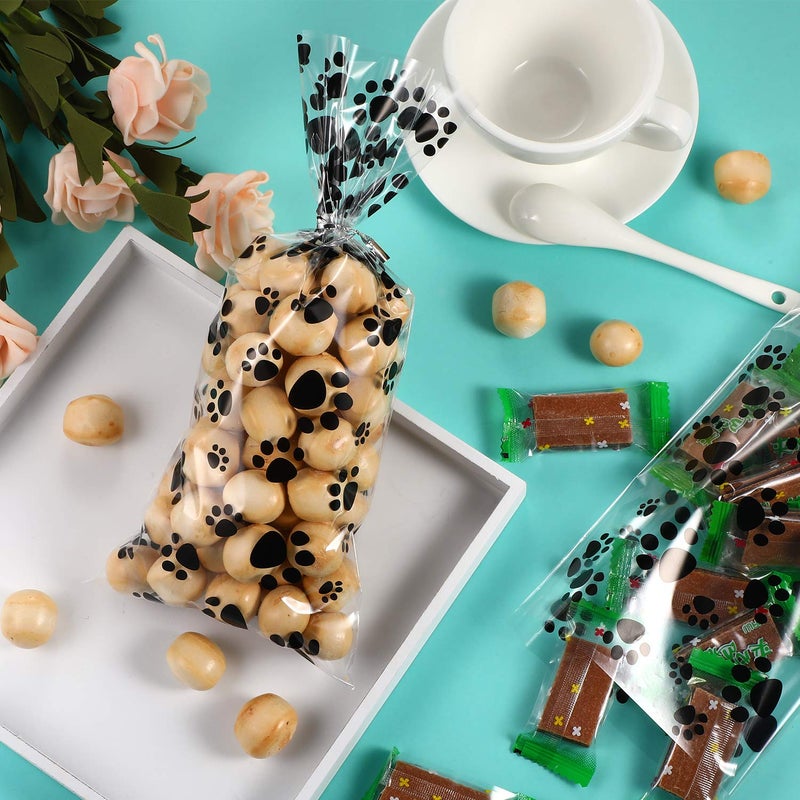 Blulu 100 Pieces Dog Treat Bags Puppy Party Favor Pet Paw Cone Cellophane Bags Candy Heat SealableDog Paw Gift with 100 Pieces Silver Twist Ties for Pet Cat Treat Party Favor(Black) - Image 4