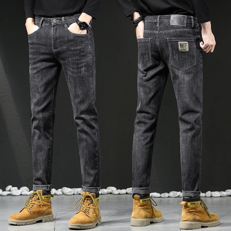 Generic Explosive 2023 All-match Embroidered Stretch Jeans Mens Spring Simple Slim-fit Jeans Stretch Mens Pants 6021 black Gray conventional 