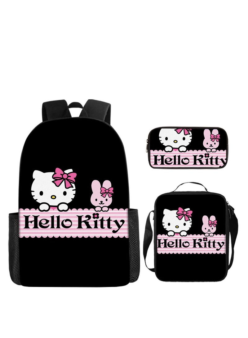 Hello Kitty Cute School Bag Set for Girls - Backpack, Crossbody Bag & Pencil Case Trio
