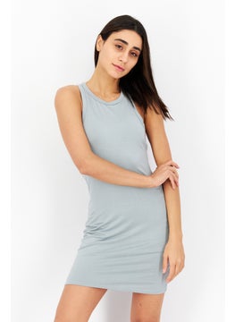 Women Solid Sleeveless Mini Dress, Seafoam