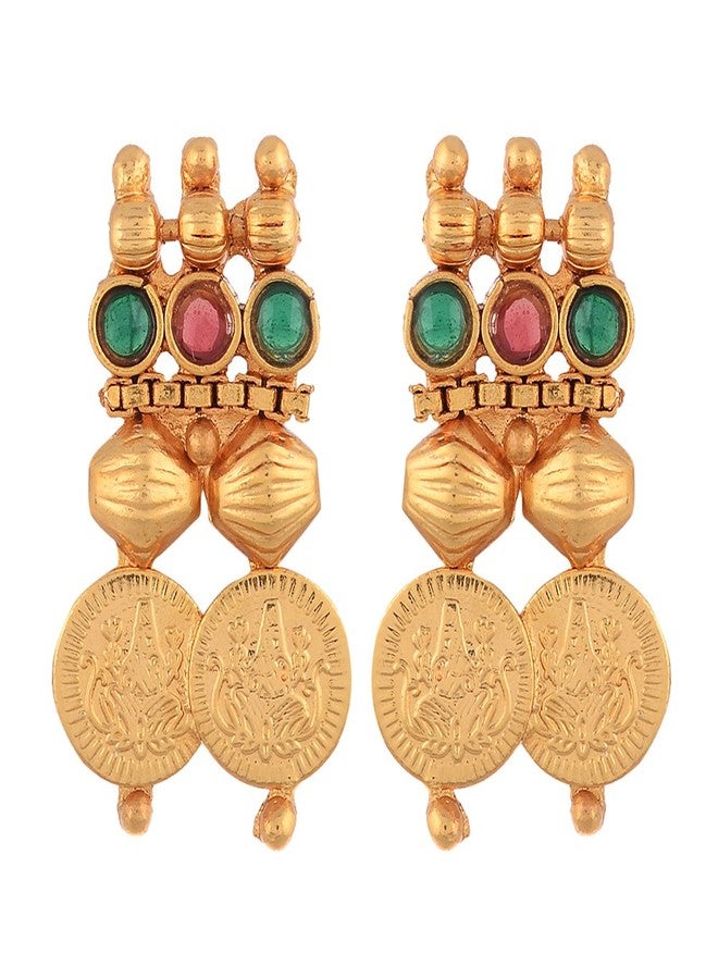 KENNICE Gold-Plated Red Green Pearl Traditional Temple Coin Necklace with Earrings Jewellery Set For Women & Girls - Image 3