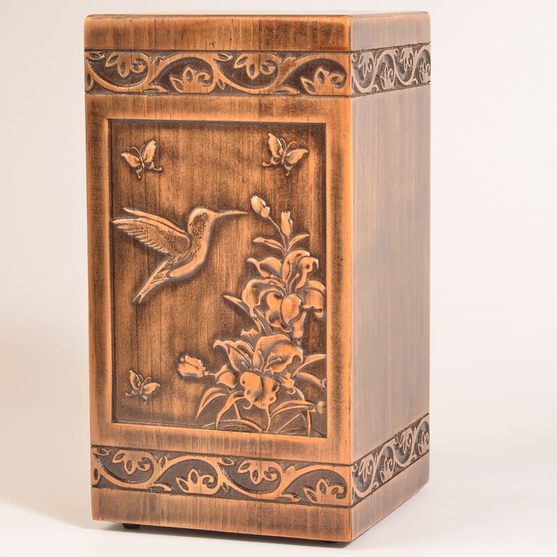 Engmvwod Handmade Wooden Engraved Urn For Human Ashes 250Lbs Adult Male Female Satin Bag Hummingbird Cremation Urns Box - Image 2