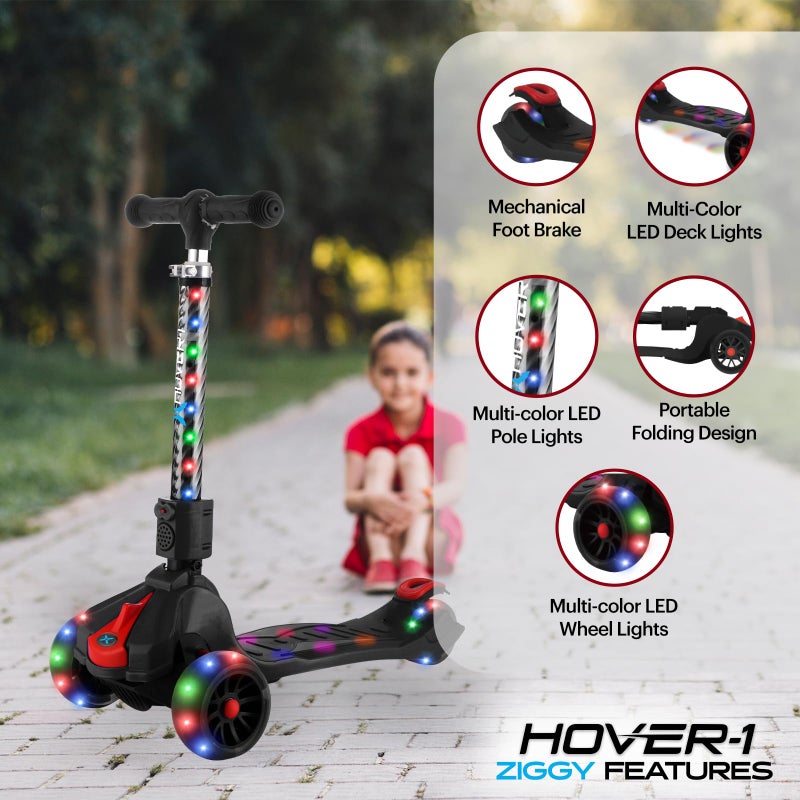Hover-1 Ziggy Folding Kick Scooter for Kids (5+ Year Old) | Features Lean-to-Turn Axle, Solid PU Tires & Slim-Design, 110 LB Max Load Capacity, Safe, Black - Image 3