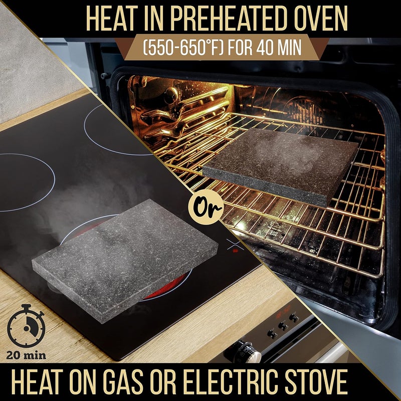 NutriChef Cooking Stone Grill Set - Hot Lava Rock Sizzling Plate for Steak BBQ & Meat Grilling with Stainless Steel Knives, Cooks and Retains Heat & Flavor, Heated Tray for Serving Food - Image 4