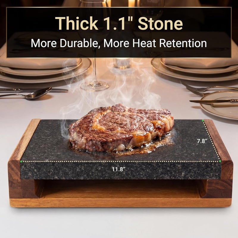 NutriChef Cooking Stone Grill Set - Hot Lava Rock Sizzling Plate for Steak BBQ & Meat Grilling with Stainless Steel Knives, Cooks and Retains Heat & Flavor, Heated Tray for Serving Food - Image 2
