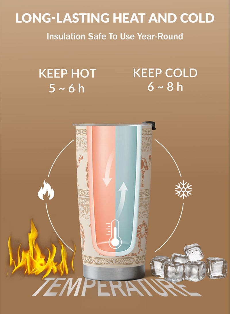 GALADUNE 20oz/590ml Stainless Steel Travel Coffee Mug, Double-Wall Vacuum Insulated Tumbler with Straw & Cleaning Brush, Hot & Cold Drinks Cup, Leak-Proof Lid, Light Camel Color, Ideal Gift for Work & Travel - Image 3