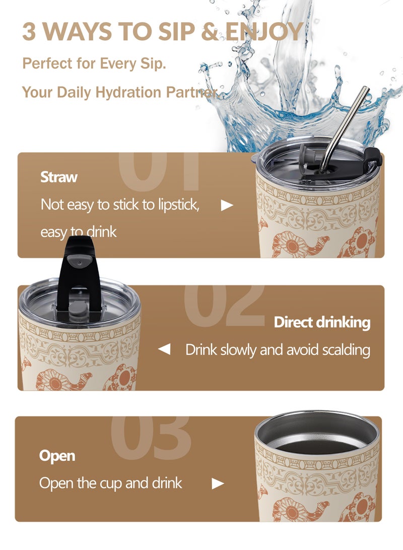 GALADUNE 20oz/590ml Stainless Steel Travel Coffee Mug, Double-Wall Vacuum Insulated Tumbler with Straw & Cleaning Brush, Hot & Cold Drinks Cup, Leak-Proof Lid, Light Camel Color, Ideal Gift for Work & Travel - Image 5