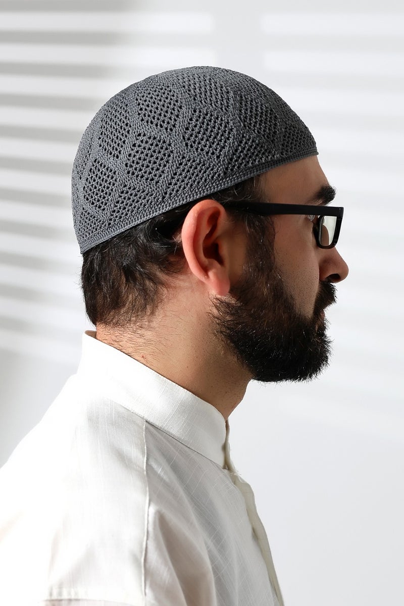 ihvanonline Machine Knitted Lace Detailed Prayer Cap Smoke - Image 4