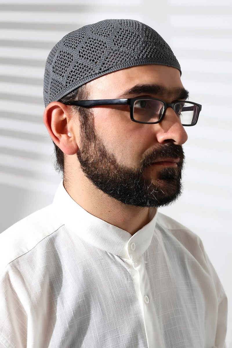 ihvanonline Machine Knitted Lace Detailed Prayer Cap Smoke - Image 1