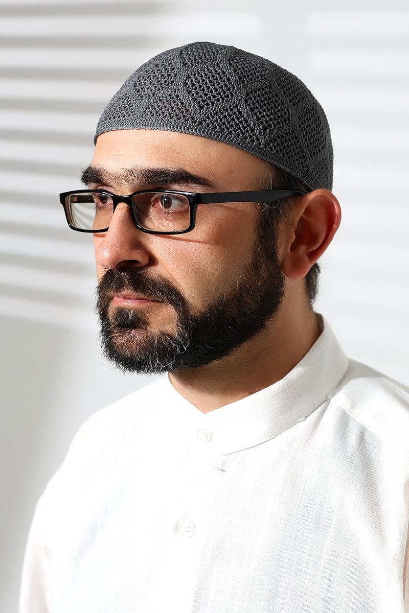 ihvanonline Machine Knitted Lace Detailed Prayer Cap Smoke - Image 2