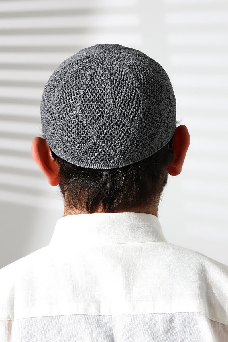 ihvanonline Machine Knitted Lace Detailed Prayer Cap Smoke - Image 5