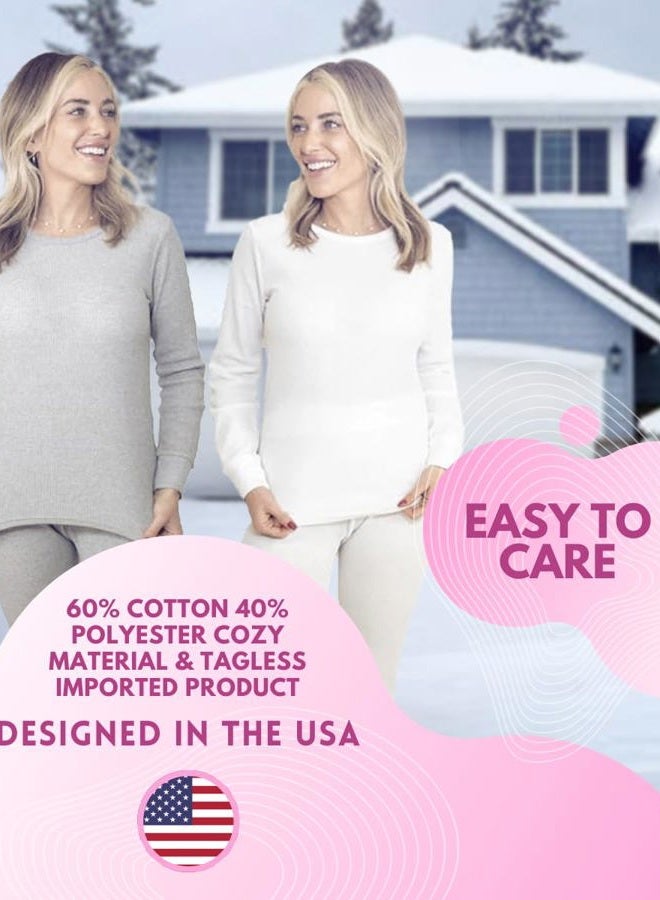 MISS POPULAR Womens 2-Piece Waffle Thermals Set | Long Sleeve Shirt, Pants | Long Johns Waffle Thermal Underwear Base Layer Set for Cold Weather (Heather Grey, Medium) - Image 3