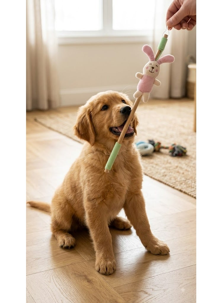 Dog Teaser Wand Toy with Plush Bunny - Image 2