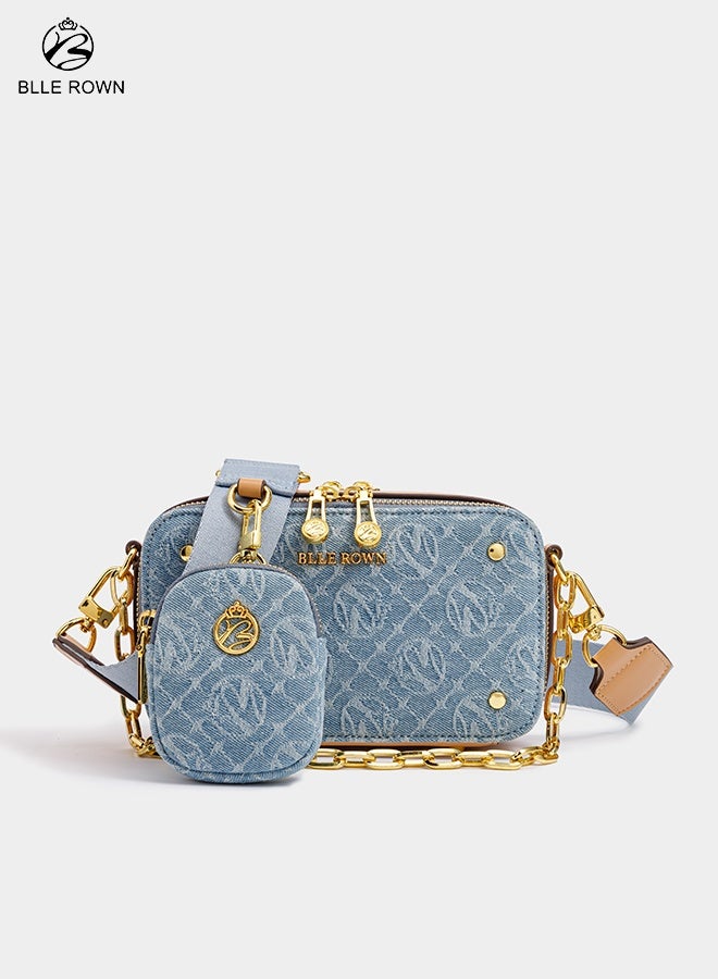 بليه روان شنطة يد نسائية فاخرة شنطة كتف أنيقة بسلسلة ذهبية سحاب مزدوج مع محفظة صغيرة شنط نسائيه ماركات للسهرات والمناسبات - Image 1