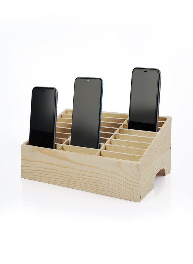 Ozzptuu 24-Grid Wooden Cell Phone Holder Desktop Organizer Storage Box for Classroom Office (24-Grid) - Image 1