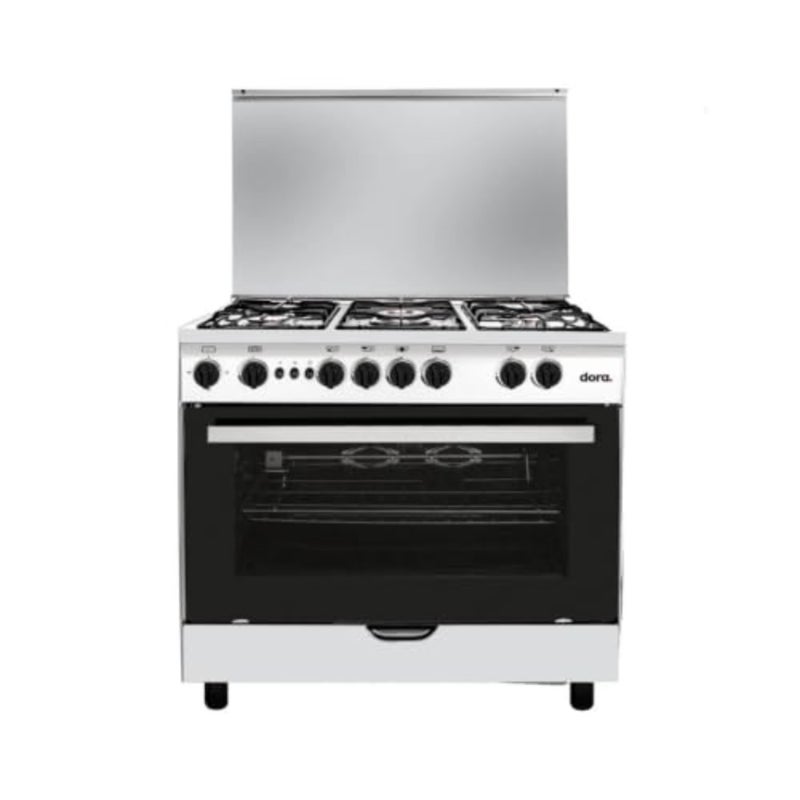 Free Standing Gas Cooker for kitchen use, stainless steel, silver, 5-burner with grill and timer - Image 4