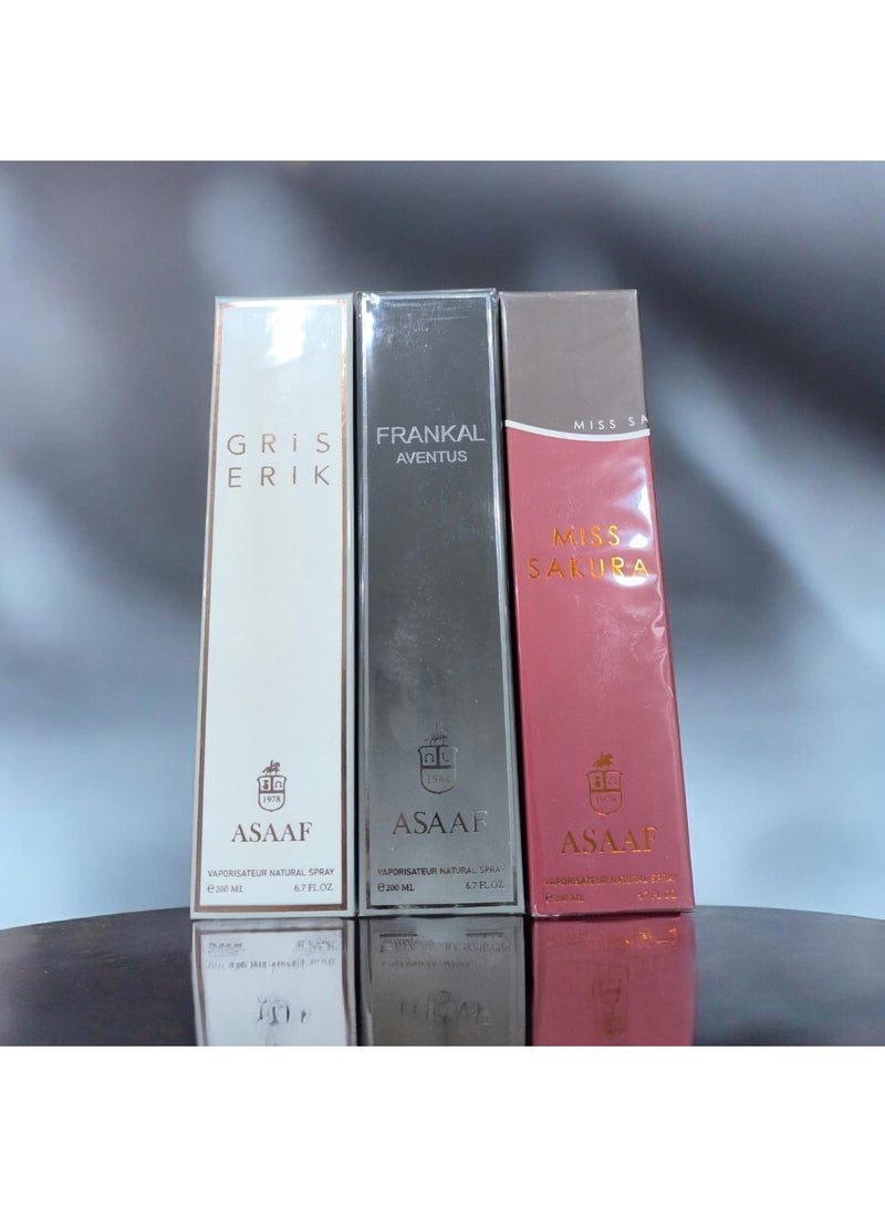 مجموعة عطور عساف فاخر وثبات للجنسين 200مل*3