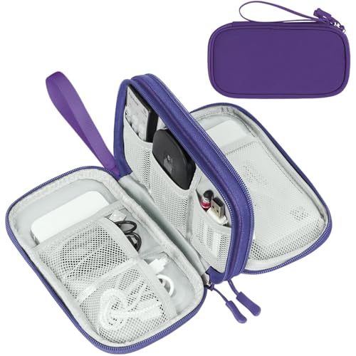 FYY Electronic Organizer, Travel Cable Organizer Bag Pouch Electronic Accessories Carry Case Portable Waterproof Double Layers Storage Bag for Cable, Charger, Phone, Earphone, Medium Size- Purple - Image 1