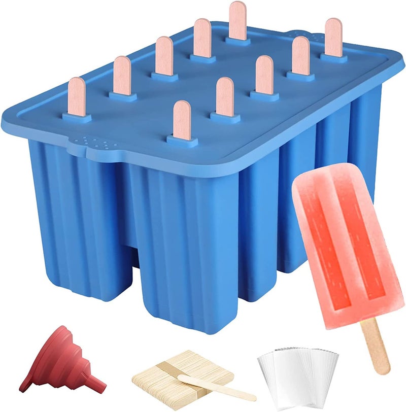 Waybesty Silicone Popsicles Molds Popcylce Molds Food Grade Reusable Popsicle Molds For Kids Homemade Popsicles Molds Ice Cream Mold Ice Pop Molds Maker With Popsicle Stick Popsicle Bag Funnel (Blue) - Image 1