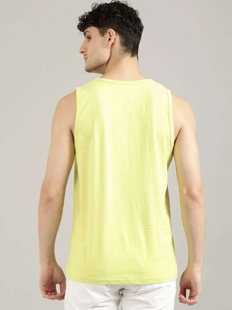 Joven Yellow Cotton Slim Fit Tank Top for Men