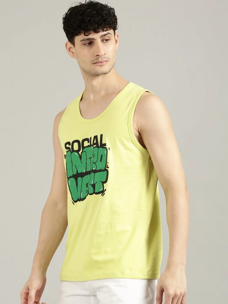 Joven  Yellow Cotton Slim Fit Tank Top for Men for Men | Best Price UAE