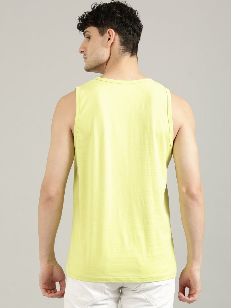 Joven Yellow Cotton Slim Fit Tank Top for Men - Image 2
