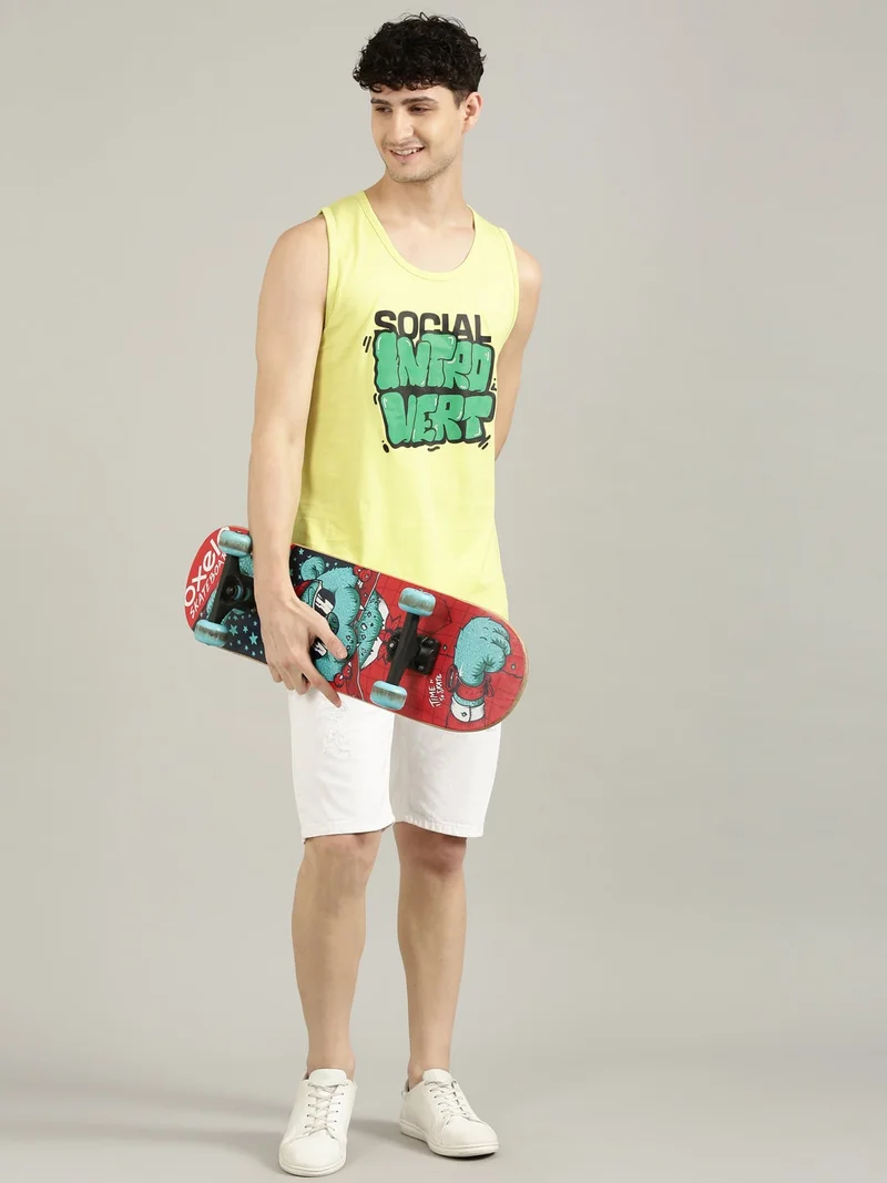 Joven  Yellow Cotton Slim Fit Tank Top for Men for Men | Best Price UAE