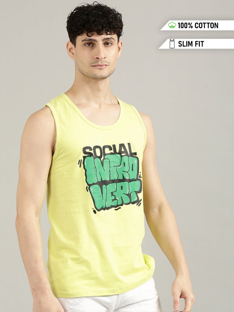 Joven Yellow Cotton Slim Fit Tank Top for Men - Image 1