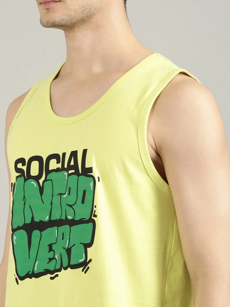 Joven  Yellow Cotton Slim Fit Tank Top for Men for Men | Best Price UAE